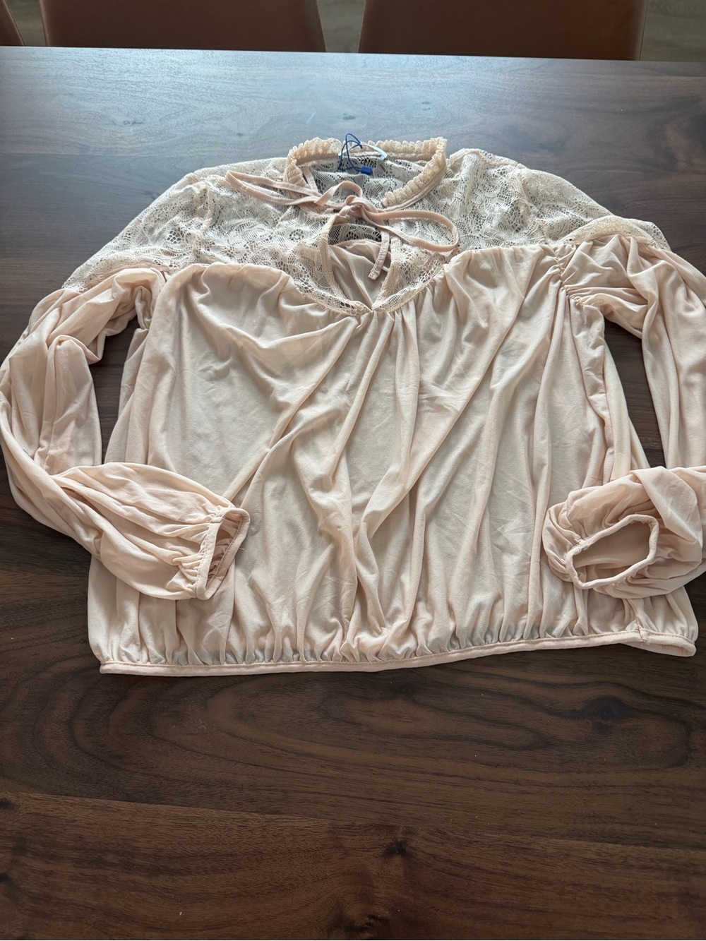 Zara Lace Yoke Long Sleeve Blouse - Blush